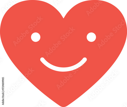 Happy red heart with smiling face expressing joy and love.