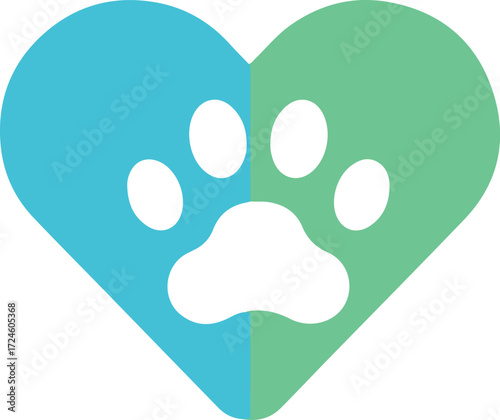 Heart shaped logo with paw print representing animal love and care.