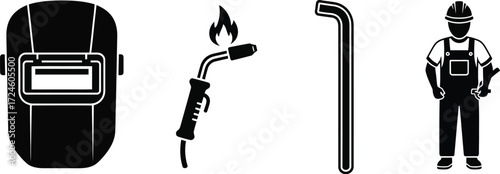 Welding equipment and worker icons for industrial professions