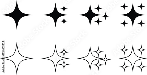 Sparkle Star Icon Set. Sparkle graphics for decoration. Vector stock illustration.