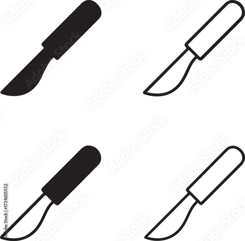 Scalpel icon set, scalpel black silhouette, scalpel vector illustration, scalpel outline, scalpel filled black, scalpel minimal design, scalpel modern icons