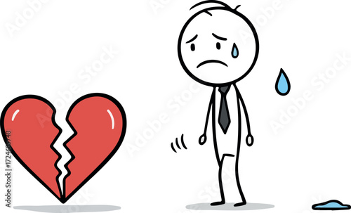 Heartbreak and Sadness Depicted by a Broken Heart and a Weeping Figure.