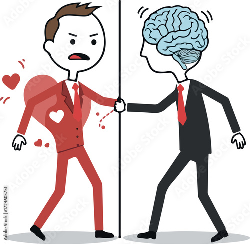 Heart versus Brain Conflict Depicting Emotional and Rational Decisions.