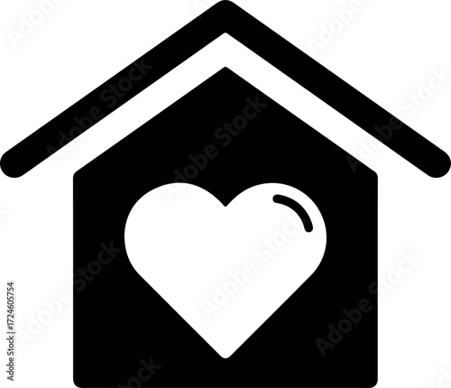 Heart shaped home icon representing love and care for family.