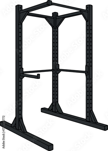 Heavy duty black power rack for weightlifting and strength training.