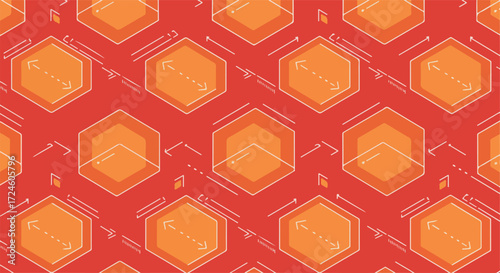 Hexagonal pattern with orange and red colors geometric design repeating shapes.