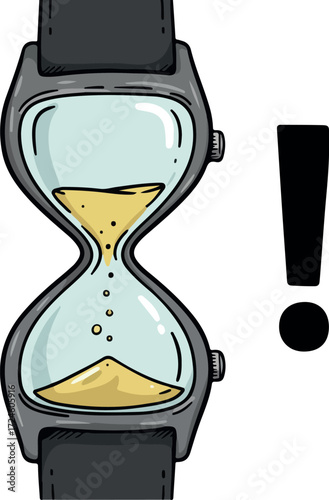 Hourglass watch with exclamation mark showing time running out.