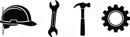 Construction tools safety gear and engineering icons for industry concepts