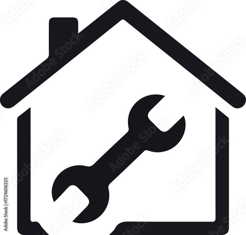 House icon with wrench symbolizes home repair and maintenance services.