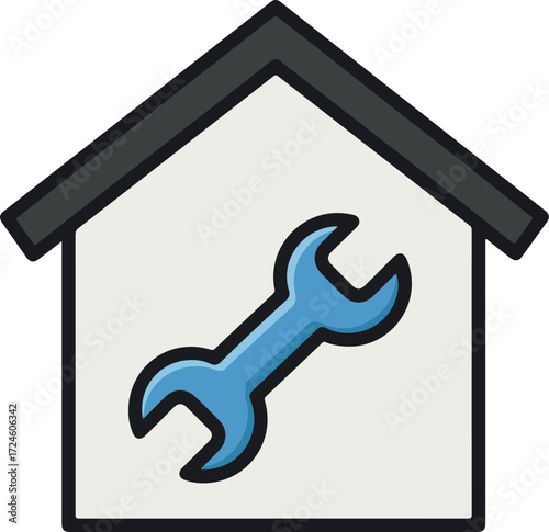 House icon with wrench symbol representing home repair and maintenance services.