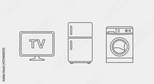 TV, Refrigerator, and Washing Machine in a Minimalist Setting