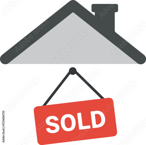 House roof with sold sign indicating property transaction and real estate market.