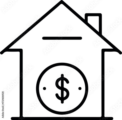 House shaped piggy bank with dollar sign represents financial savings.