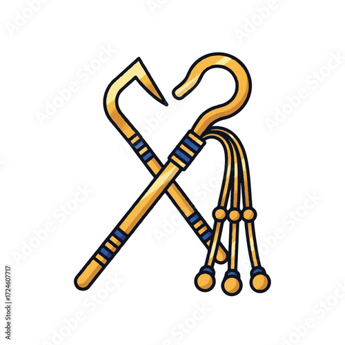 Illustration of two ornate shepherd's crooks crossed over each other with decorative tassels on a white background.
