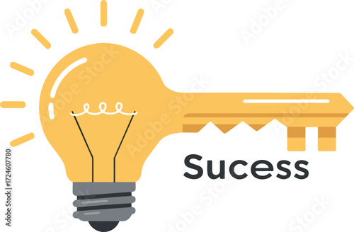 Illuminated Key Symbolizing Success and Bright Ideas for Future Achievements.