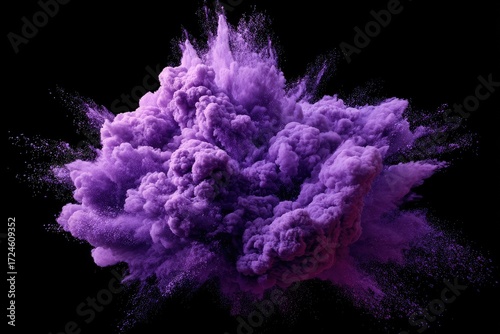 Purple powder explosion against a black background
