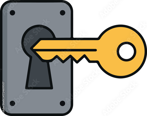 Key inserted into a lock ready to unlock the door for access.