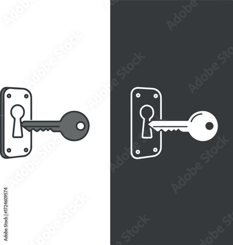 Key inserted into a lock representing security and access control 1.