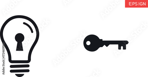 Key to unlock the lightbulb idea creative solution concept.