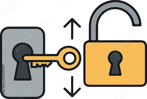 Key unlocking a padlock representing security and access control 1.