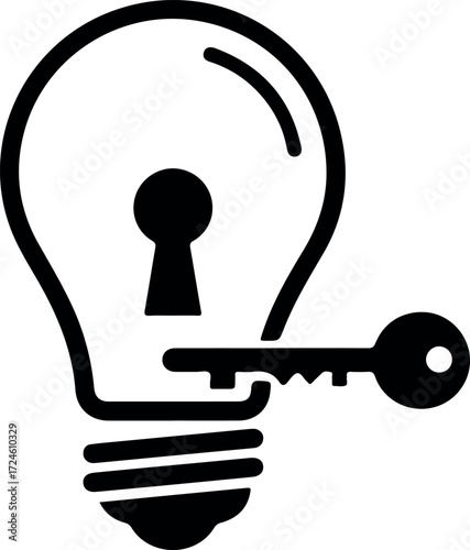 Key unlocks the lightbulb representing idea and innovation.