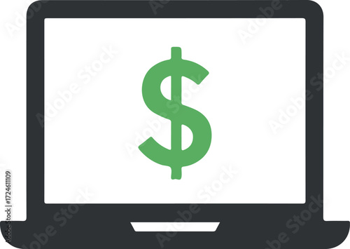Laptop Screen Displays Dollar Sign Symbolizing Online Financial Transactions.