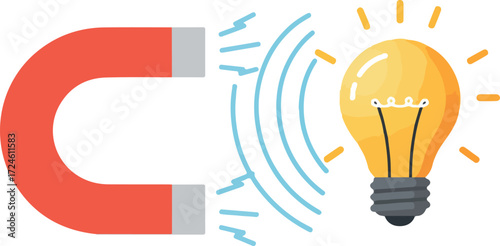 Magnet and Light Bulb Illustration Depicting Electromagnetic Induction.