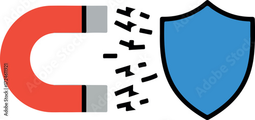 Magnet attracting particles towards a protective shield.