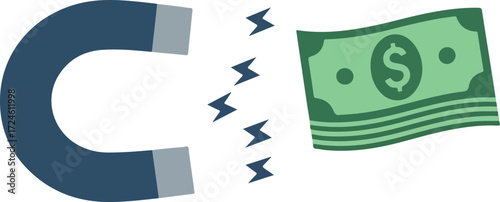 Magnet attracting money financial concept business success wealth.