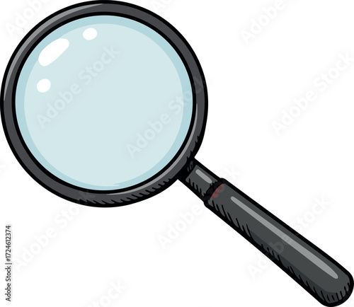 Magnifying glass illustration for detailed examination and close inspection of objects.