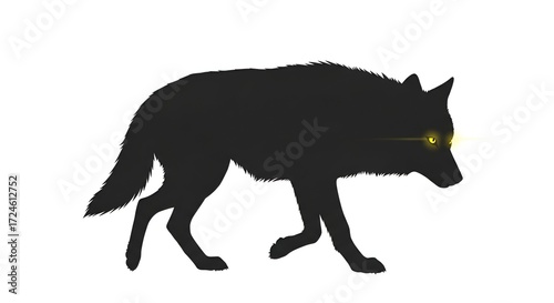 Silhouette of a Black Wolf with Glowing Eyes