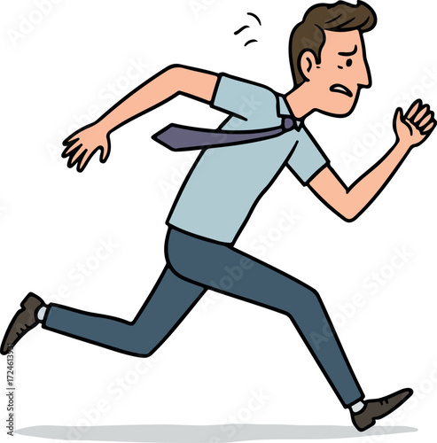 Man running in a hurry with a worried expression on his face 1.