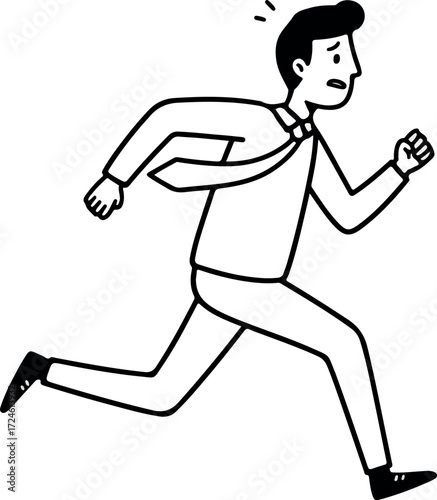 Man running in a hurry with a worried expression on his face.