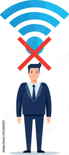 Man with no wifi connection internet unavailable network failure.
