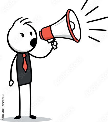 Man with megaphone shouting important information to the public.
