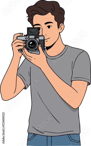 Man with camera taking a photo capturing a moment in time.