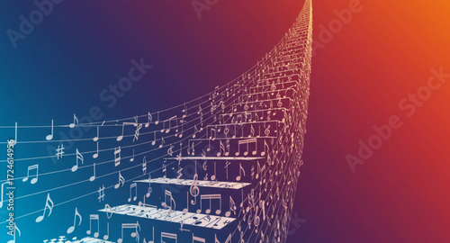 Musical note background with stairs