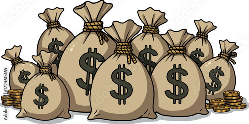 Money bags with dollar signs representing wealth and finance.