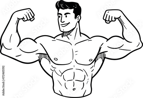 Muscular man flexing his biceps showing off strength and fitness.