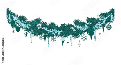 christmas tree branch with snowflakes