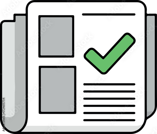 Newspaper with a green checkmark indicating approval or completion of tasks and news.