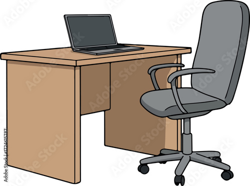 Office desk with laptop and chair ready for work and productivity.