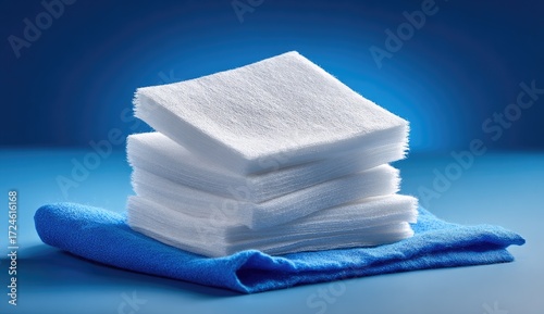 Stack of white cloths on a blue cloth