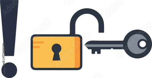Open lock with key unlocking security and access concept illustration.