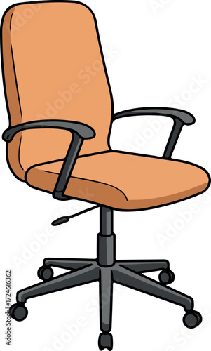 Orange office chair with armrests and wheels for comfortable seating.