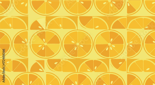 Orange slices arranged in a repeating pattern creating a vibrant and appetizing visual.