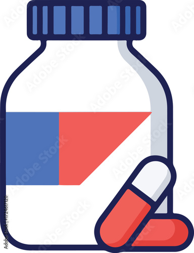 Pill bottle with two capsules medicine for health and wellness.