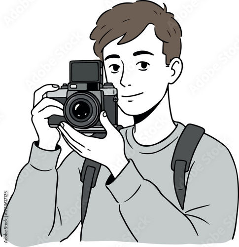 Photographer holding camera capturing moments ready to shoot taking pictures creative artist.