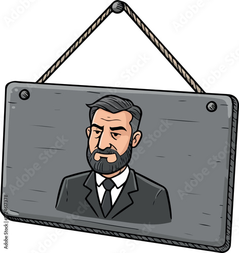 Portrait of a man on a sign a professional looking individual.