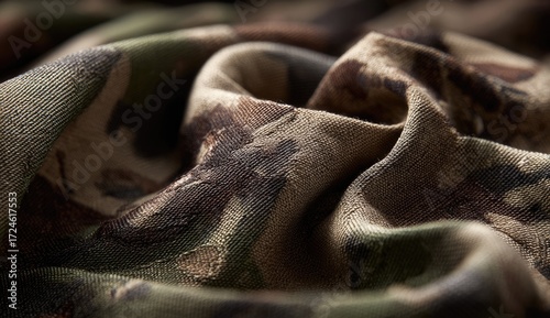 Close-up view of crumpled camouflage fabric